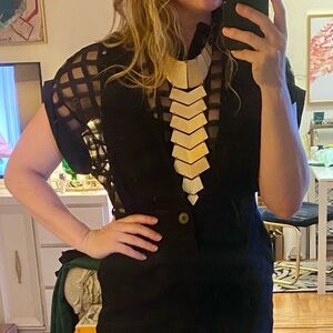 Black Sheer Checked pattern/ sheer weave Women's Top